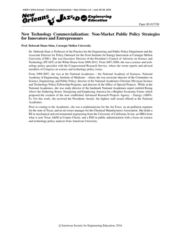 New Technology Commercialization: Non-Market Public Policy Strategies for Innovators and Entrepreneurs