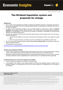 The Dividend Imputation System and Proposals for Change