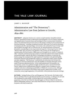 "The Democracy": Administrative Law from Jackson to Lincoln, 1829-1861