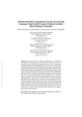 Statistical Machine Translation for Greek to Greek Sign Language Using Parallel Corpora Produced Via Rule- Based Machine Translation