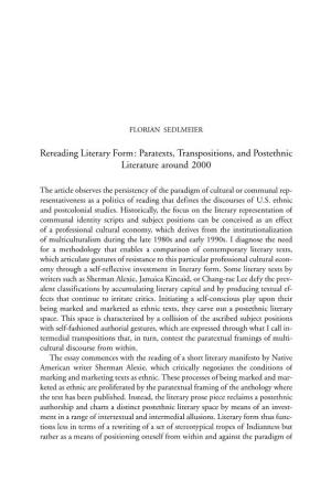 Rereading Literary Form: Paratexts, Transpositions, and Postethnic Literature Around 2000