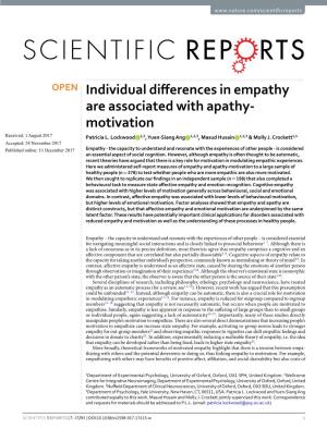 Individual Differences in Empathy Are Associated with Apathy-Motivation