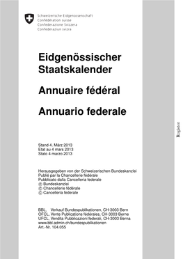 Eidgenössischer Staatskalender Annuaire Fédéral Annuario Federale