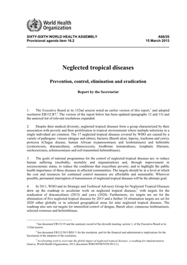 Neglected Tropical Diseases. Prevention, Control, Elimination And