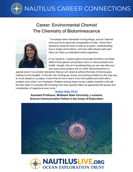 Career: Environmental Chemist the Chemistry of Bioluminescence