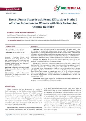 Breast Pump Usage Is a Safe and Efficacious Method of Labor Induction for Women with Risk Factors for Uterine Rupture