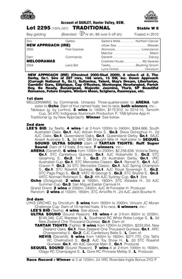 2295 (100% GST) TRADITIONAL Stable W 8 Bay Gelding (Branded : Nr Sh; 86 Over 0 Off Sh) Foaled in 2010