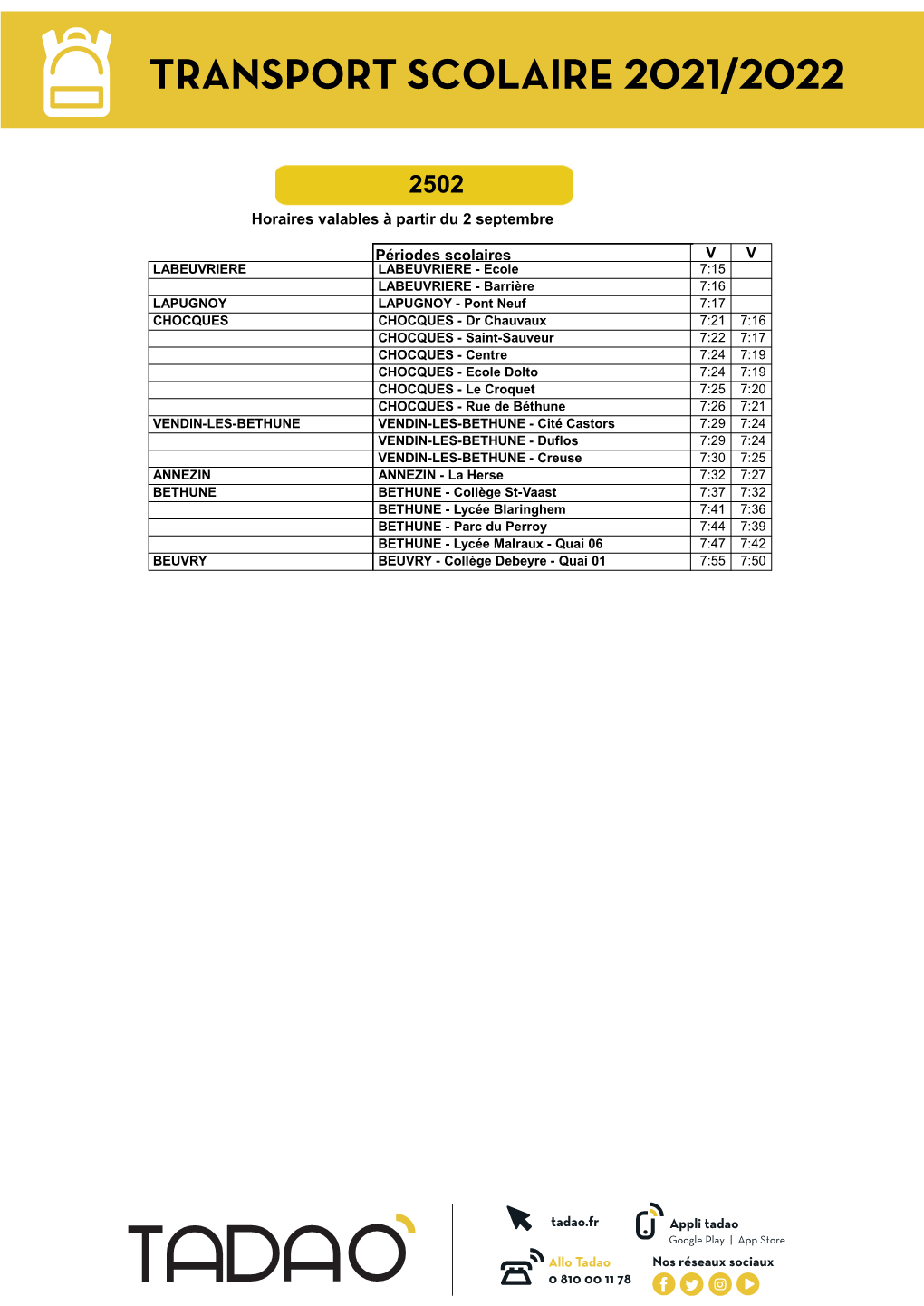 2502 Horaires Valables À Partir Du 2 Septembre