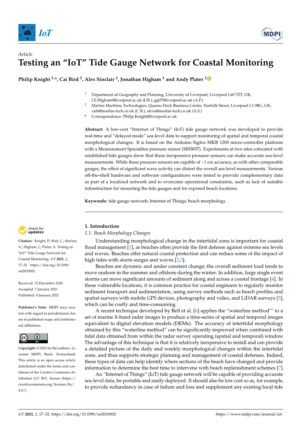 “Iot” Tide Gauge Network for Coastal Monitoring