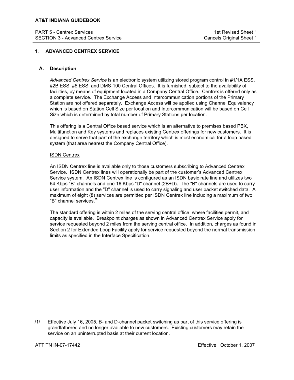 SECTION 3 - Advanced Centrex Service Cancels Original Sheet 1