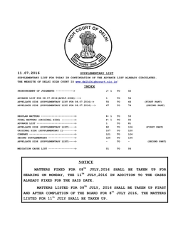 11.07.2016 Index Notice Matters Fixed for 08Th July