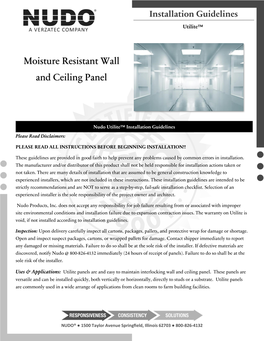 Moisture Resistant Wall and Ceiling Panel