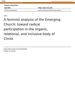A Feminist Analysis of the Emerging Church: Toward Radical Participation in the Organic, Relational, and Inclusive Body of Christ