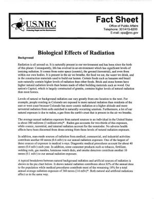 G20070354/G20070331 Fact Sheet, Biological Effects of Radiation