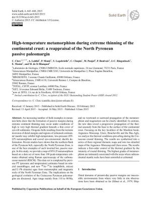 High-Temperature Metamorphism During Extreme Thinning of the Continental Crust: a Reappraisal of the North Pyrenean Passive Paleomargin