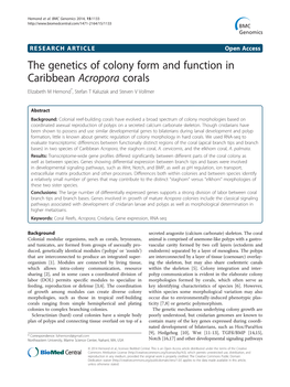 The Genetics of Colony Form and Function in Caribbean Acropora Corals Elizabeth M Hemond*, Stefan T Kaluziak and Steven V Vollmer