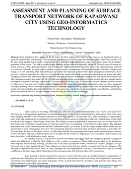 Assessment and Planning of Surface Transport Network of Kapadwanj City Using Geo-Informatics Technology