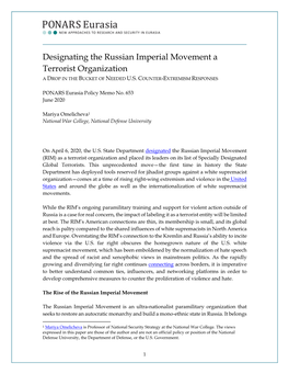 Designating the Russian Imperial Movement a Terrorist Organization a DROP in the BUCKET of NEEDED U.S