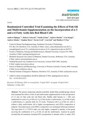 Randomized Controlled Trial Examining the Effects of Fish Oil and Multivitamin Supplementation on the Incorporation of N-3 and N-6 Fatty Acids Into Red Blood Cells