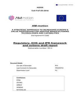 AM-Motion Regulatory, EHS and IPR Framework and Actions Draft Report