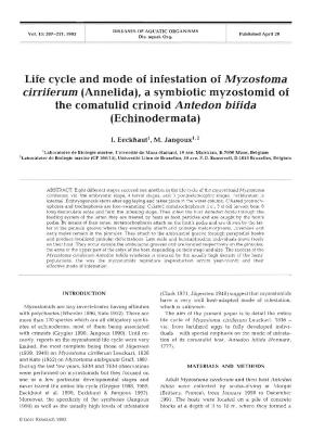 Life Cycle and Mode of Infestation of Myzostoma Cirriferum (Annelida), a Symbiotic Myzostomid of the Comatulid Crinoid Antedon Bifida (Echinodermata)