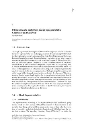 1 Introduction to Early Main Group Organometallic Chemistry and Catalysis