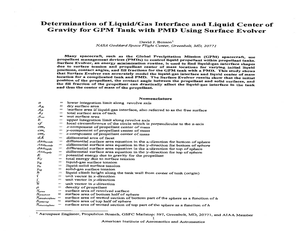 Determination of Liquid/Gas Interface and Liquid Center of Gravity For