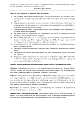 Alternative Option Analysis Criteria for Fixing Alignment for Greenfield Green Field Highway 1. the Greenfield Alignment Between