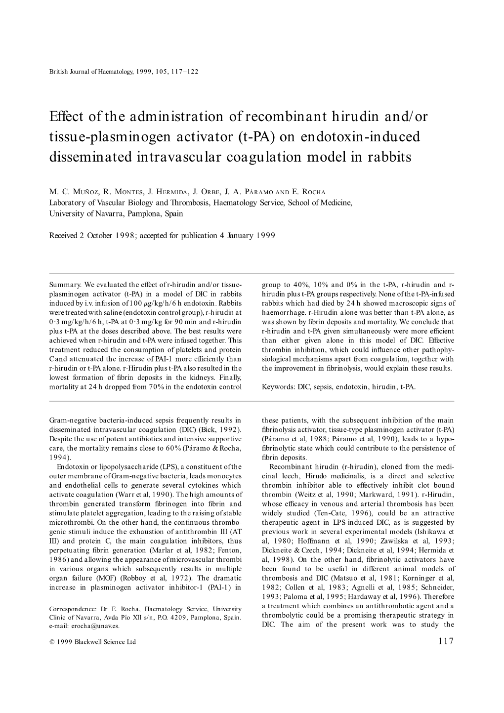 T Pa On Endotoxin Induced Disseminated Intravascular Coagulation