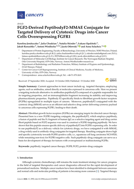 FGF2-Derived Peptibodyf2-MMAE Conjugate for Targeted Delivery of Cytotoxic Drugs Into Cancer Cells Overexpressing FGFR1