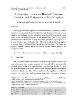 Relationship Dynamics of Burnout, Turnover Intentions and Workplace Incivility Perceptions