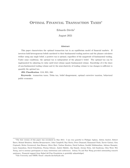 Optimal Financial Transaction Taxes∗