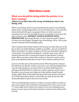 DRHS Hitter's Guide What You Should Be Doing While the Pitcher Is In
