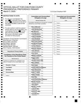 OFFICIAL BALLOT for CHEATHAM COUNTY PRESIDENTIAL PREFERENCE PRIMARY March 3, 2020 2-2-5 East Cheatham REP