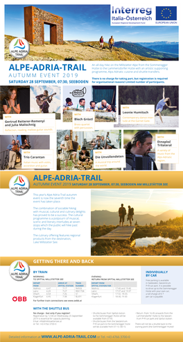 Alpe-Adria-Trail Autumm Event 2019 Saturday 28 September, 07:30, Seeboden Am Millstätter See