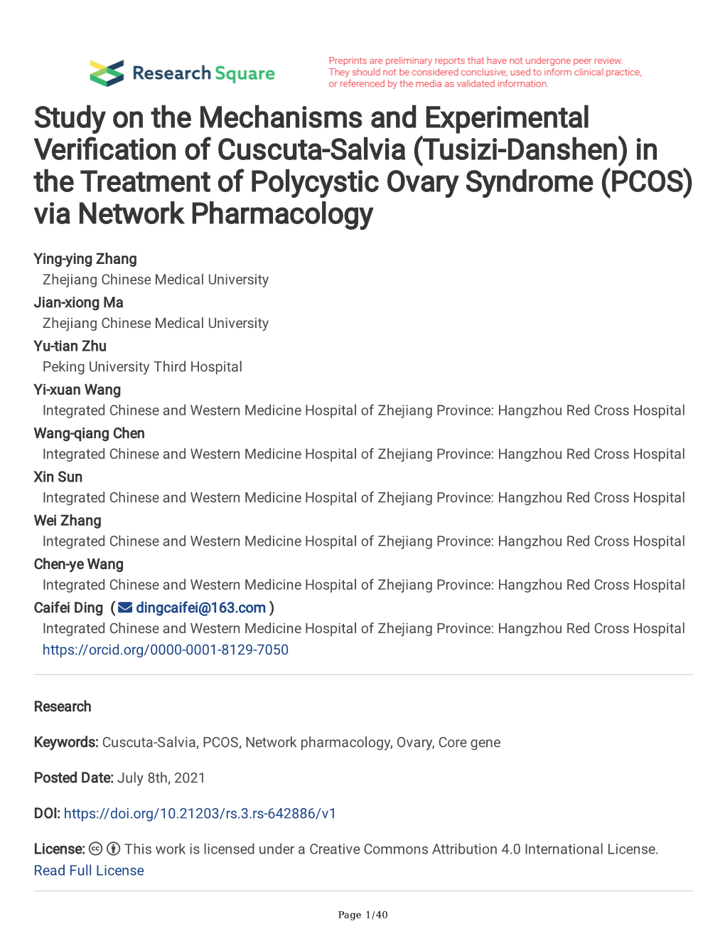 In the Treatment of Polycystic Ovary Syndrome (PCOS) Via Network Pharmacology