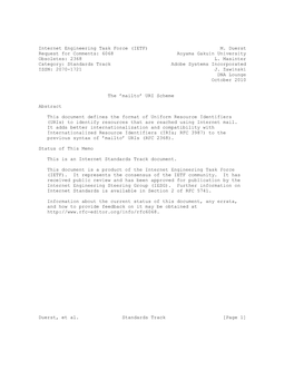 RFC 6068 the 'Mailto' URI Scheme October 2010
