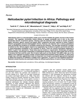 Helicobacter Pylori Infection in Africa: Pathology and Microbiological Diagnosis