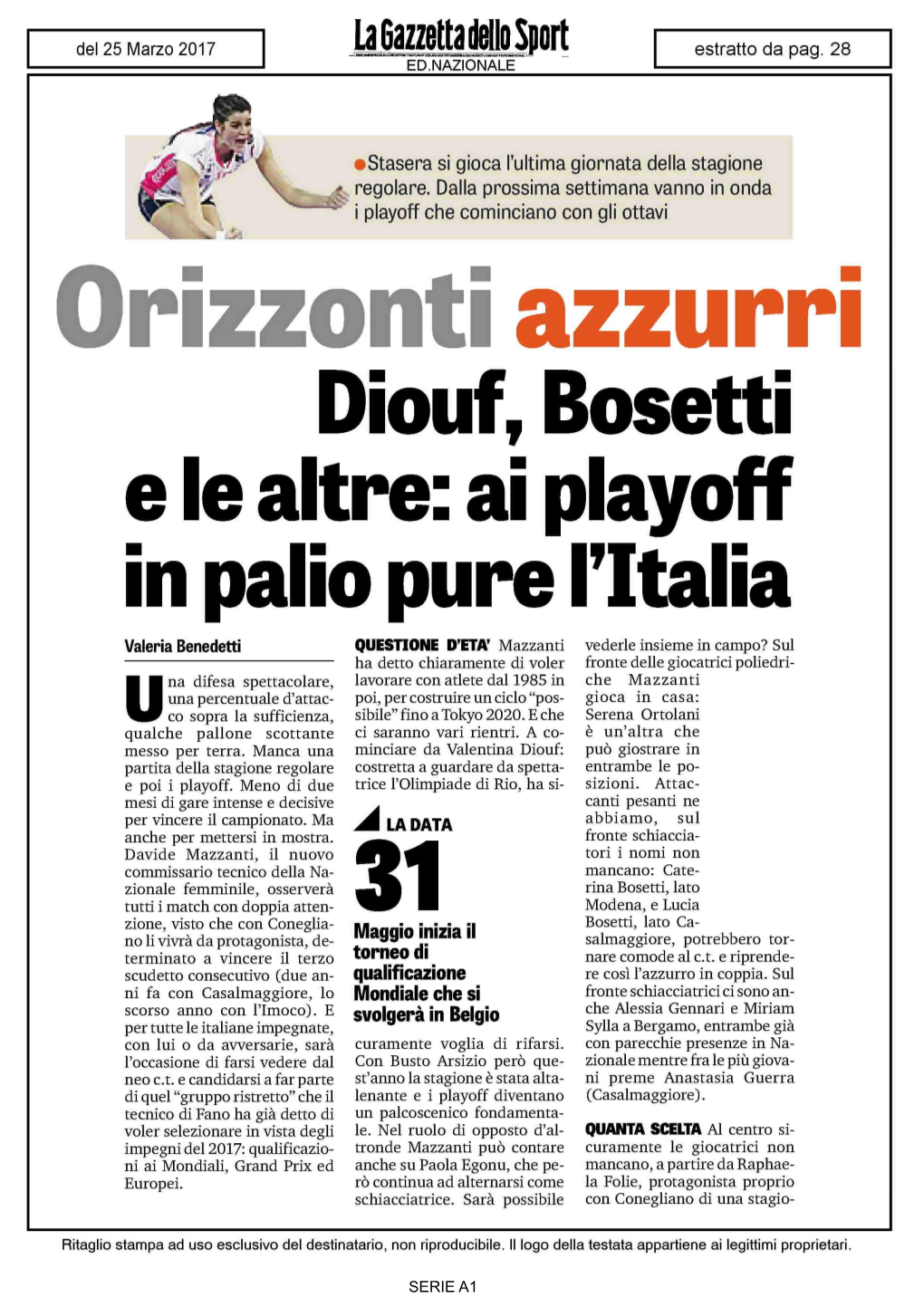 Diouf, Bosetti E Le Altre: Ai Playoff in Palio Pure L'italia