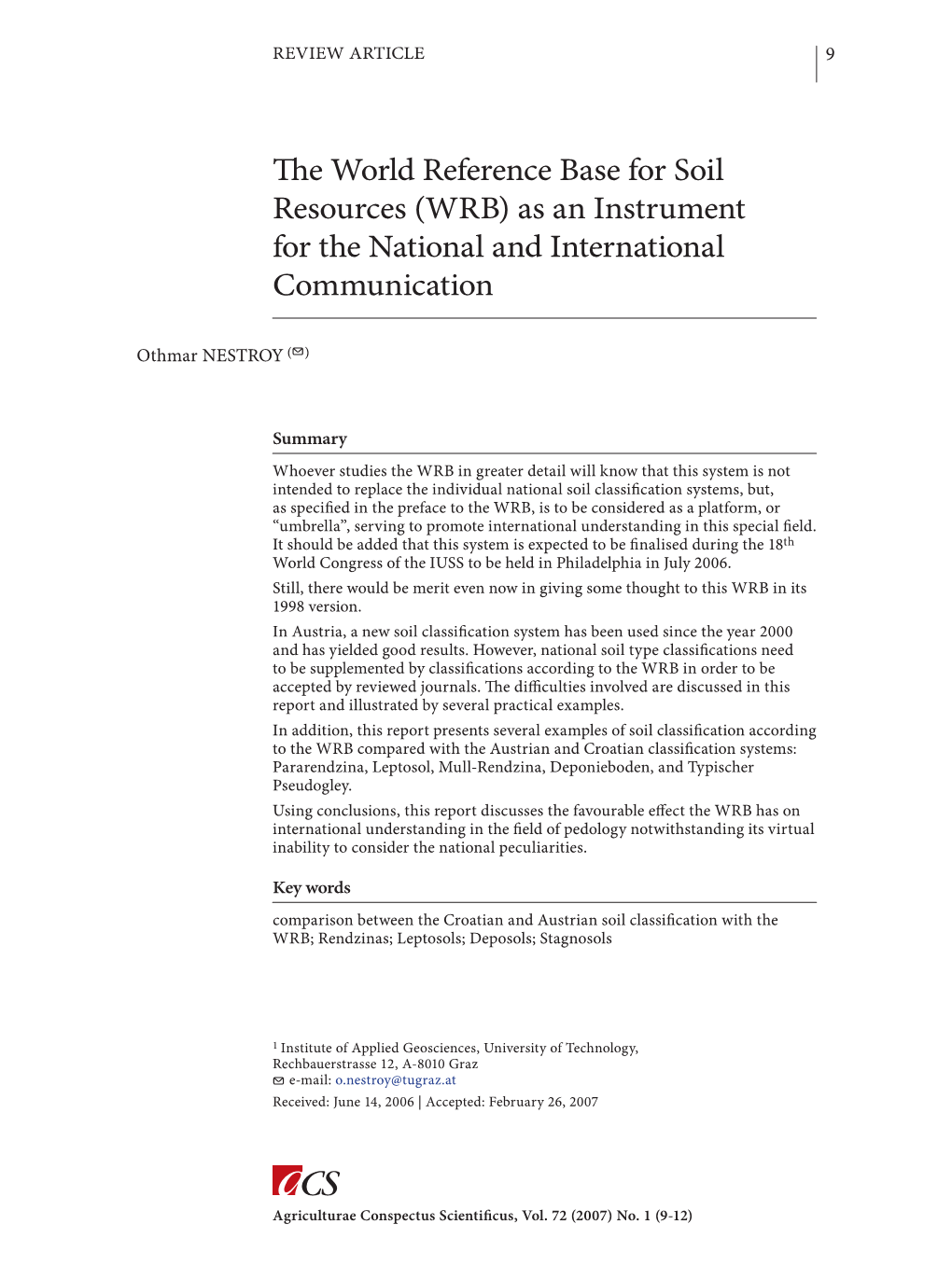 The World Reference Base for Soil Resources (WRB) As an Instrument for the National and International Communication 11