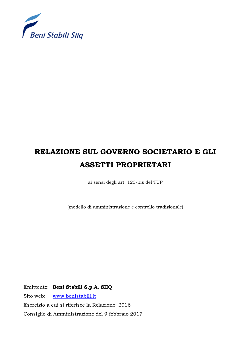 Relazione Sul Governo Societario E Gli Assetti Proprietari