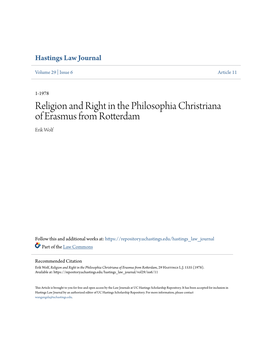 Religion and Right in the Philosophia Christriana of Erasmus from Rotterdam Erik Wolf