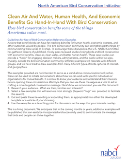 Clean Air and Water, Human Health, and Economic Benefits Go Hand-In-Hand with Bird Conservation How Bird Conservation Benefits Some of the Things Americans Value Most