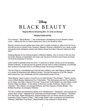1 Original Movie Streaming Nov. 27, Only on Disney+ PRODUCTION NOTES from Disney+, “Black Beauty” — the Contemporary Reima