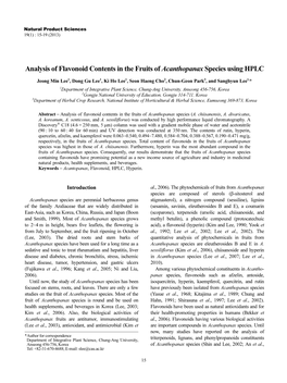 Analysis of Flavonoid Contents in the Fruits of Acanthopanax Species Using HPLC