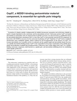 Cep57, a NEDD1-Binding Pericentriolar Material Component, Is Essential for Spindle Pole Integrity