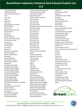Greenchem Industries Chemical and Solvent Product List A-Z