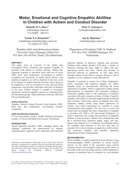 Motor, Emotional and Cognitive Empathic Abilities in Children with Autism and Conduct Disorder Danielle M.A