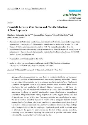 Crosstalk Between Zinc Status and Giardia Infection: a New Approach
