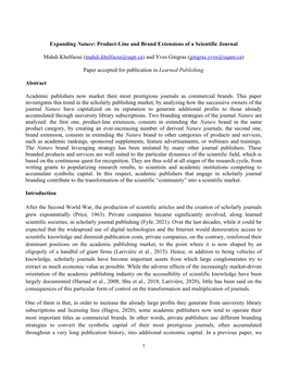 Product-Line and Brand Extensions of a Scientific Journal Mahdi Khelfaoui